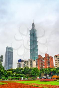 View of skyscrapers from Zhongshan Park in Taipei, Taiwan