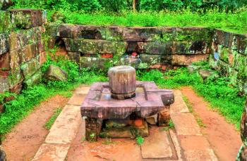 Linga at a Hindu temple at My Son Sanctuary. UNESCO world heritage in Vietnam