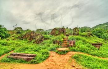 Ruins of Hindu temples at My Son Sanctuary. UNESCO world heritage in Vietnam
