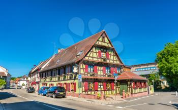 Traditional half-timbered house in Plobsheim near Strasbourg - Bas-Rhin, France