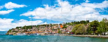 Panorama of Ohrid Town and Ohrid Lake. UNESCO world heritage in North Macedonia