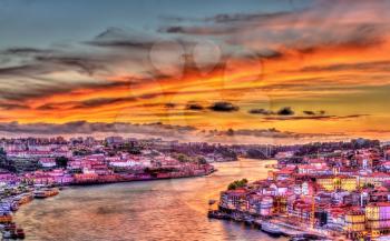 Dramatic sunset over Porto - Portugal