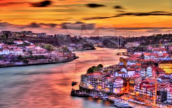 Dramatic sunset over Porto - Portugal