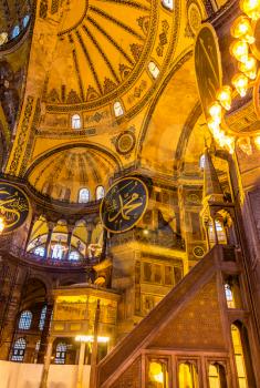 ISTANBUL, TURKEY - JANUARY 6: Interior of Hagia Sophia museum on January 6, 2015 in Istanbul, Turkey. Hagia Sophia was built in 537 as Eastern Orthodox cathedral