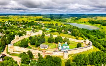 Aerial view of the Izborsk Fortress in Pskov Oblast of Russia