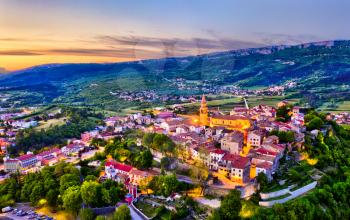 Aerial view of Buzet town at sunset - Istria, Croatia