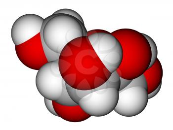 Optimized molecular structure of fructose on a white background