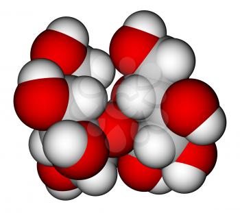 Optimized molecular structure of sucrose on a white background