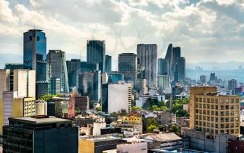 Skyline of the business district in Mexico City, the capital of Mexico