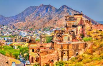 Ancient ruins near Amer Fort in Jaipur. Rajasthan State of India