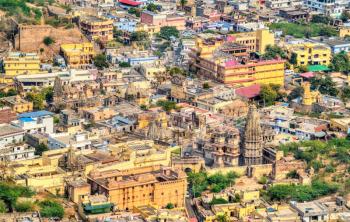 Aerial view of Amer town near Jaipur, Rajasthan State of India