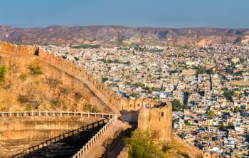 View of Jaipur city from Nahargarh Fort - Rajasthan State of India