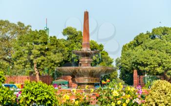 Fountain in front of the Sansad Bhawan, the Parliament House of India in New Delhi