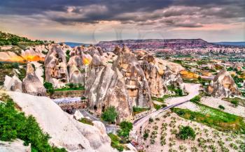 View of Goreme town and valley in Cappadocia. UNESCO world heritage in Turkey
