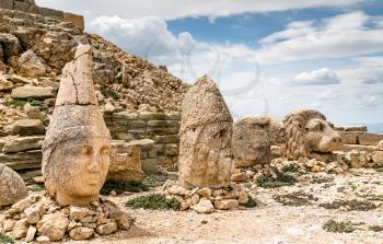 Remains of colossal statues at Nemrut Dagi. UNESCO world heritage in Turkey