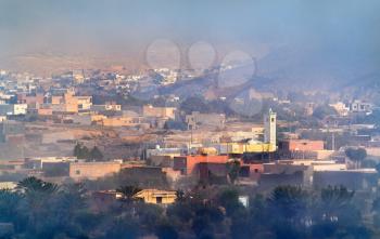 Panorama of Tataouine in the morning fog. Southern Tunisia, Africa