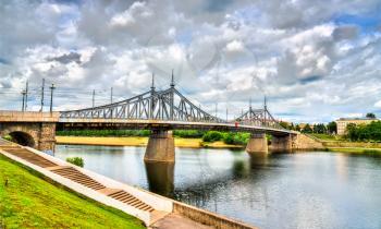 Old Iron Bridge across the Volga River in Tver City, Russian Federation