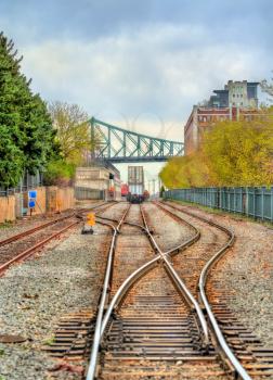 Railway in the old port of Montreal - Quebec, Canada