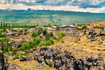 Aerial view of Oshakan Village with Saint Mesrop Mashtots Church in Armenia
