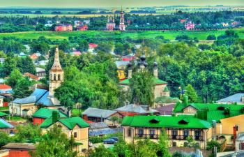 Aerial view of Suzdal, a Russian town listed as a UNESCO world heritage site