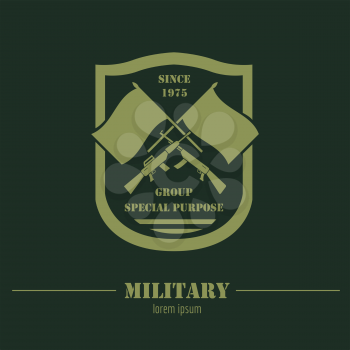 Military and armored vehicles logos and badges. Graphic template. Vector illustration