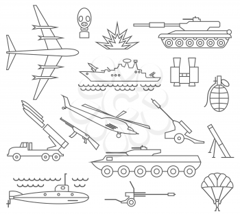 Military icon set. Thin line design. Vector illustration