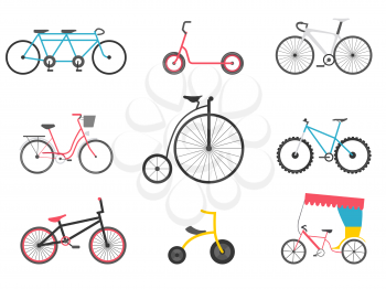 Bicycle icon set. Bike types. Vector illustration flat design