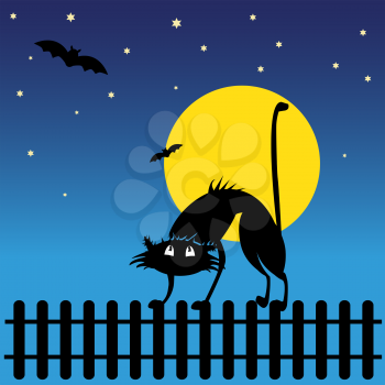 Wild black silhouette cat. Vector illustration