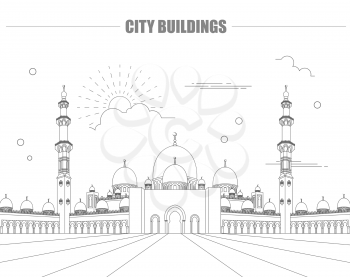 City buildings graphic template. UAE mosque. Vector illustration