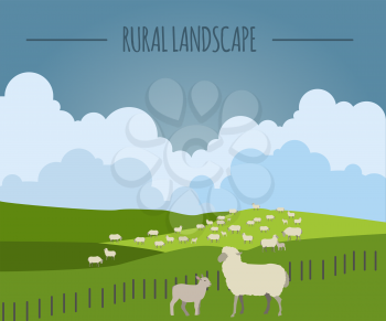 Rural landscape graphic template. Vector illustration