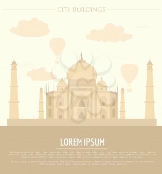 City buildings graphic template. Taj Mahal. India. Vector illustration