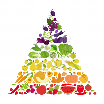 Fruits and vegetables. Nutrition rainbow. Icon set. Vector illustration