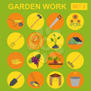 Garden work icon set. Working tools. Vector illustration