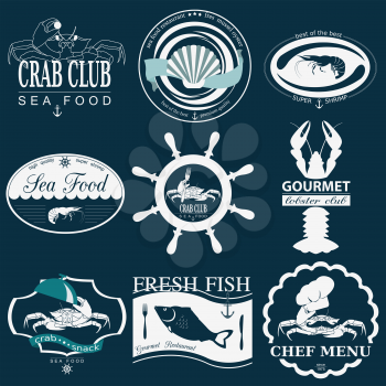 Set of vintage sea food logos. Vector logo templates and badges 