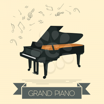 Musical instruments graphic template. Grand piano. Vector illustration