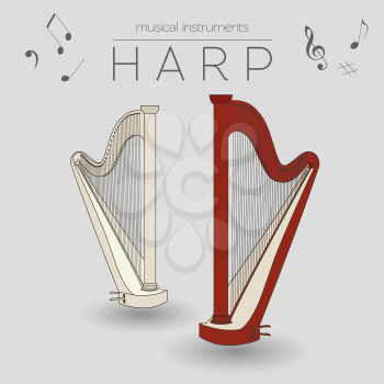 Musical instruments graphic template. Harp. Vector illustration