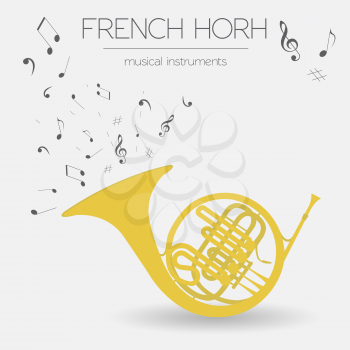 Musical instruments graphic template. French horn. Vector illustration