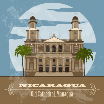 Nicaragua  landmarks. Retro styled image. Vector illustration