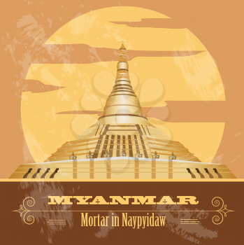 Myanmar (Burma)  landmarks. Retro styled image. Vector illustration
