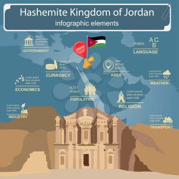 Jordan  infographics, statistical data, sights. Vector illustration