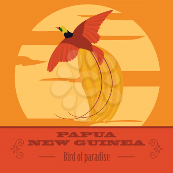 Papua New Guinea. Paradise bird.  Retro styled image. Vector illustration