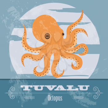 Tuvalu. Octopus. Retro styled image. Vector illustration