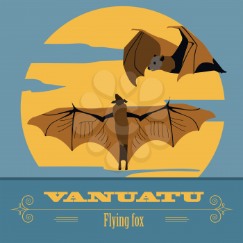 Vanuatu. Flying fox. Retro styled image. Vector illustration