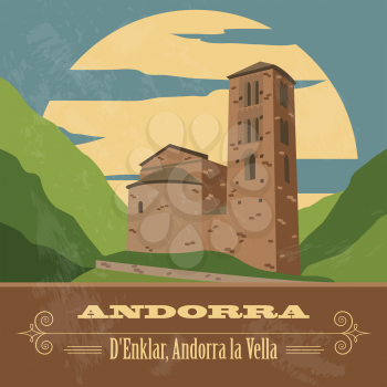 Andorra landmarks. Retro styled image. Vector illustration