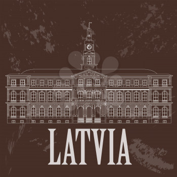 Latvia landmarks. Retro styled image. Vector illustration