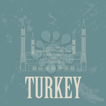 Turkey landmarks. Retro styled image. Vector illustration