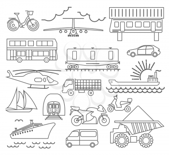 Transportation icon set. Thin line design. Vector illustration