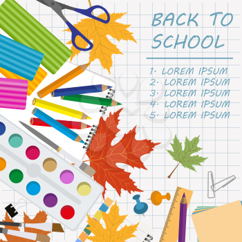 Back to school. Stationary graphic template. Vector illustration