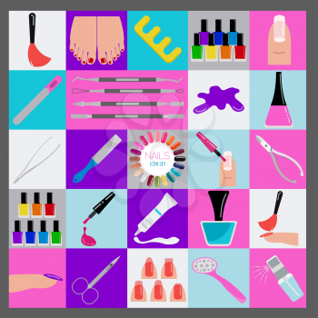 Manicure, nail salon. Icon set. Vector illustration