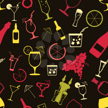 Cocktails alcohol drinks background. Seamless Vector illustration